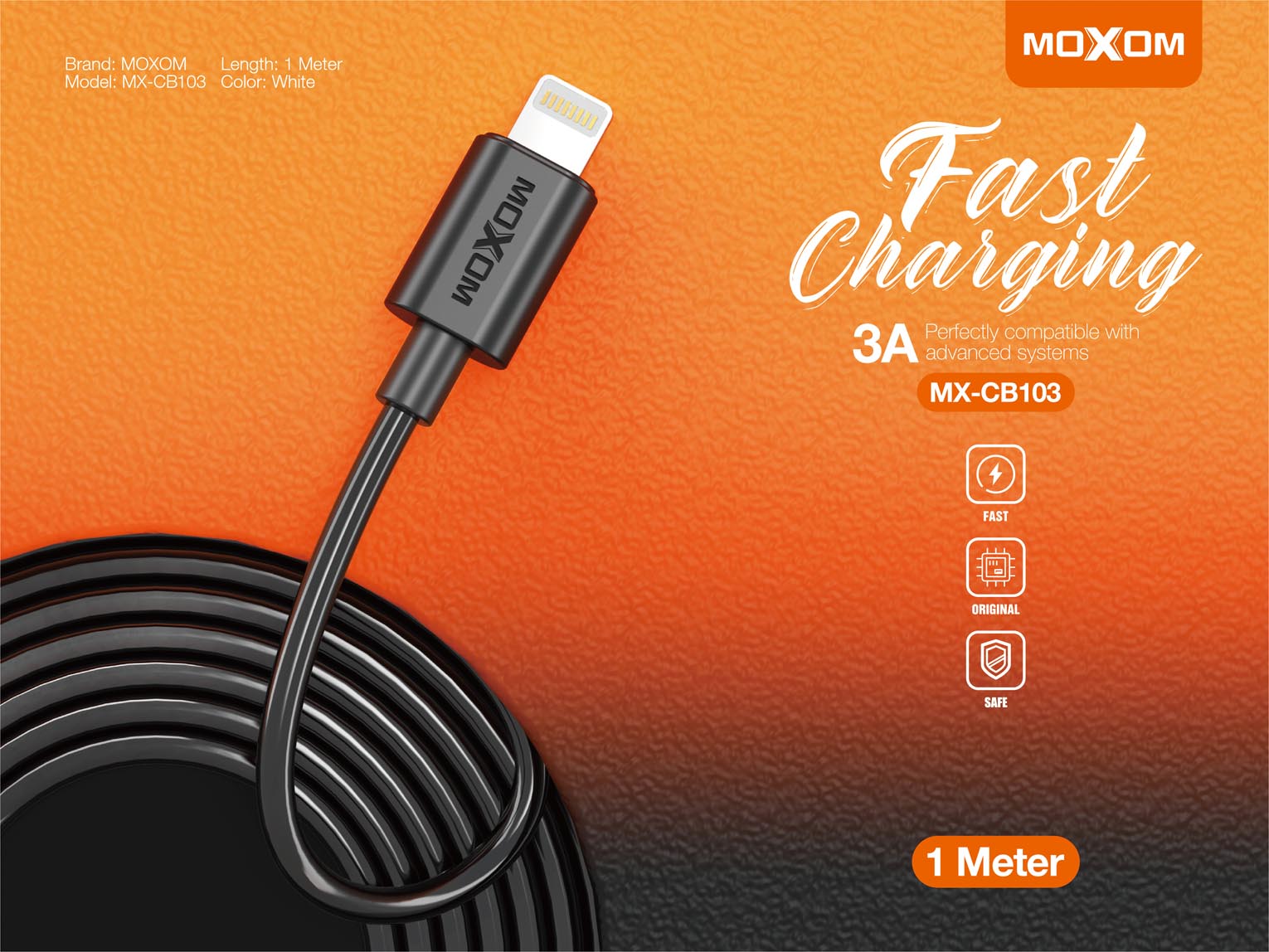 Moxom MX-CB103 Fast Charging 1M Cable 3A Lightning Moxom MX-CB103 Fast Charging 1M Cable 3A Lightning